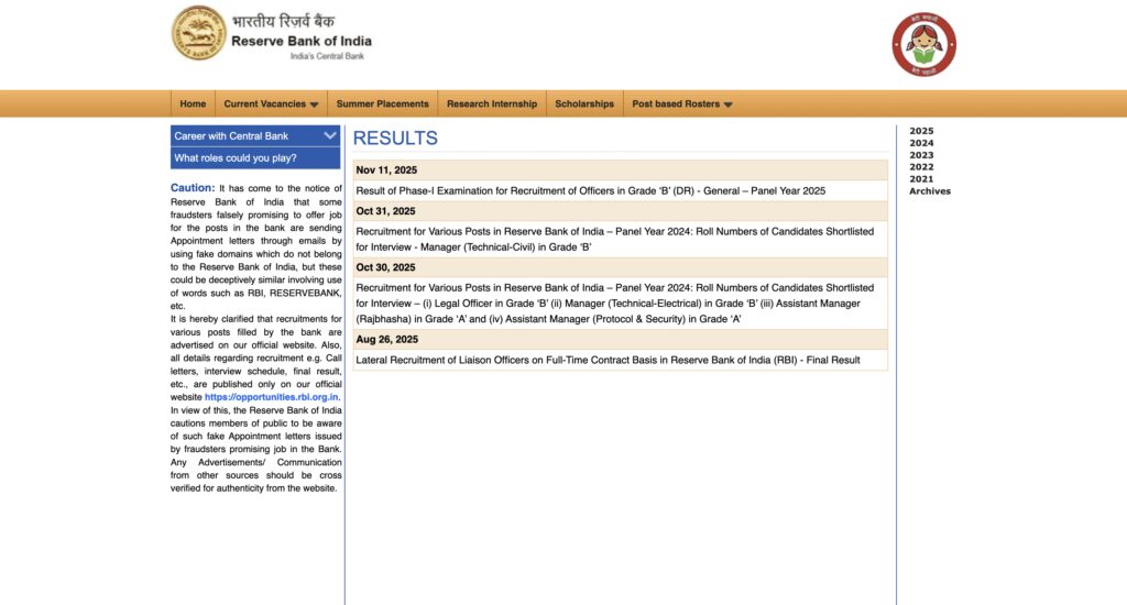 RBI Grade B result 2025 released at rbi.org.in: Check direct link to download Phase 1 PDF here